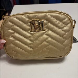 Badgley Mischa Metallic Gold Quilted Crossbody Camera Bag- NWT